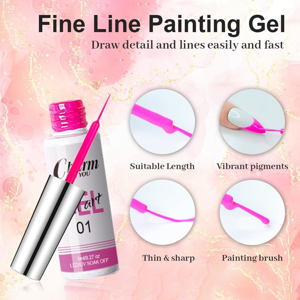 VERONNI Gel Liner Nail Art Gel Nail Polish Painted Set，12 Color Black Pink White Gel Polish Painting Liner Gel Nail Art Painting Gel Pen Soak off Manicure Salon DIY at Home image number 2