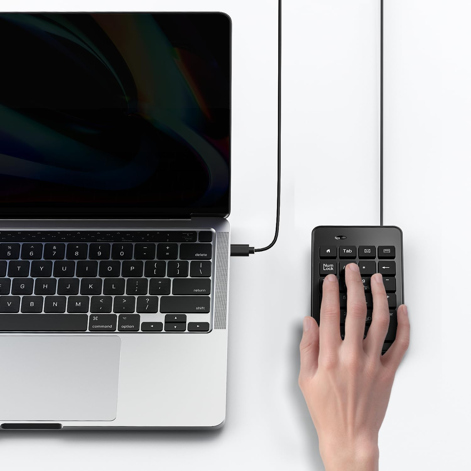 CBUS Wired USB-C Numeric Keypad for Laptop, 23 Keys Numpad Keyboard with Tab, Home, Email & Calculator Keys, 5Ft Cable, Small and Lightweight Design