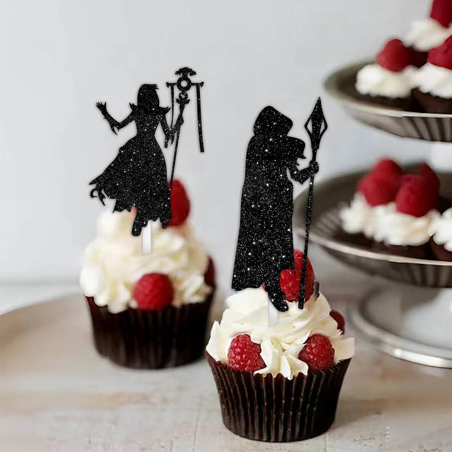 18Pcs Black Silhouette Glitter Woman Warrior Dessert Cupcake Topper Pick for Game Player Cosplay Play Gaming Sports Party Theme Decor Supplies Men Women Boys Girls Happy Birthday Party Decoration image number 1