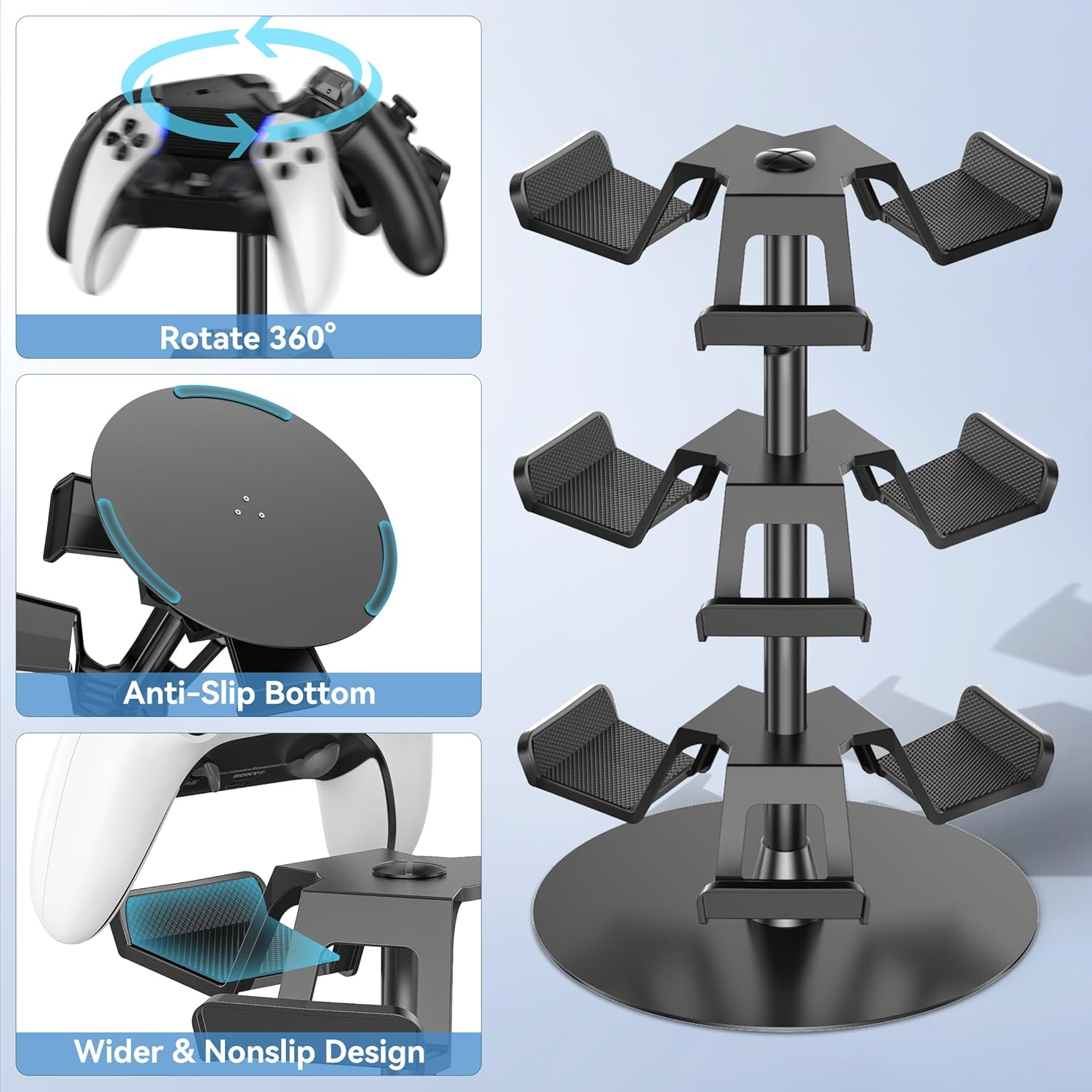 Kosker Controller Stand 3-Tier, Rotatable Gaming Headset & Controller Holder Compatible with Xbox/Ps5/Ps4/Switch/Ps Portal, Universal Headphone Stand, Desk Organizer for 9 Packs Controller image number 3