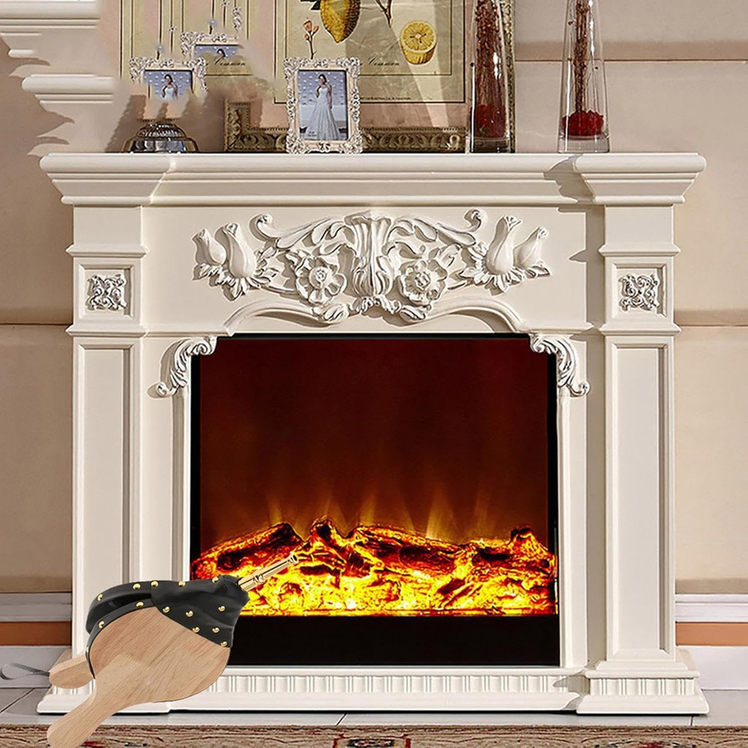 Fire Blower, Air Blowing Nozzle - Sustainable Solid Wood Leather Manual Grill Manual Hinge for Barbecue Barbecue, Made of Metal Chips and Imitation Leather, so It Is Not Only Practical, but Also Has A image number 4