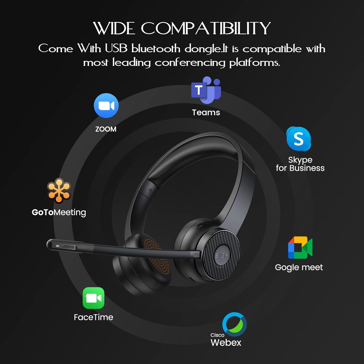 EKSA Wireless Headset, Bluetooth 5.2 Headset with Noise Cancelling Microphone & USB Dongle, 55H Playtime on Ear Headphone for Home Office, Remote Work, Call Center, Suitable for Phone PC Laptop Tablet image number 5