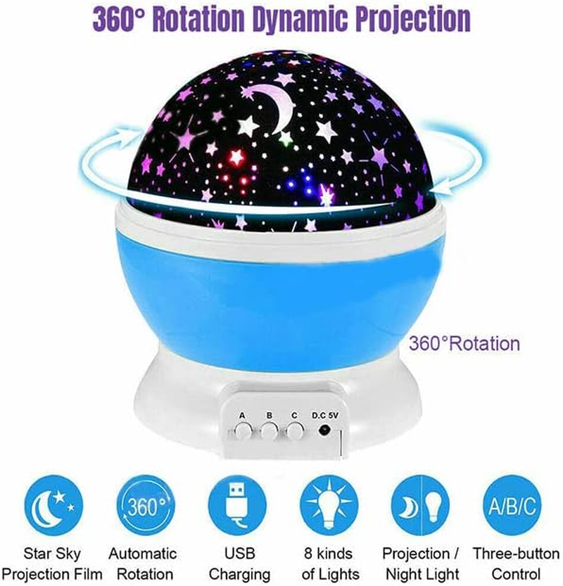 AIMALL LED Galaxy Star Night Light Projector, Rotating Starry Lamp for Kids' Room, Rechargeable Night Light with USB and Colourful Star Projection - Blue image number 7