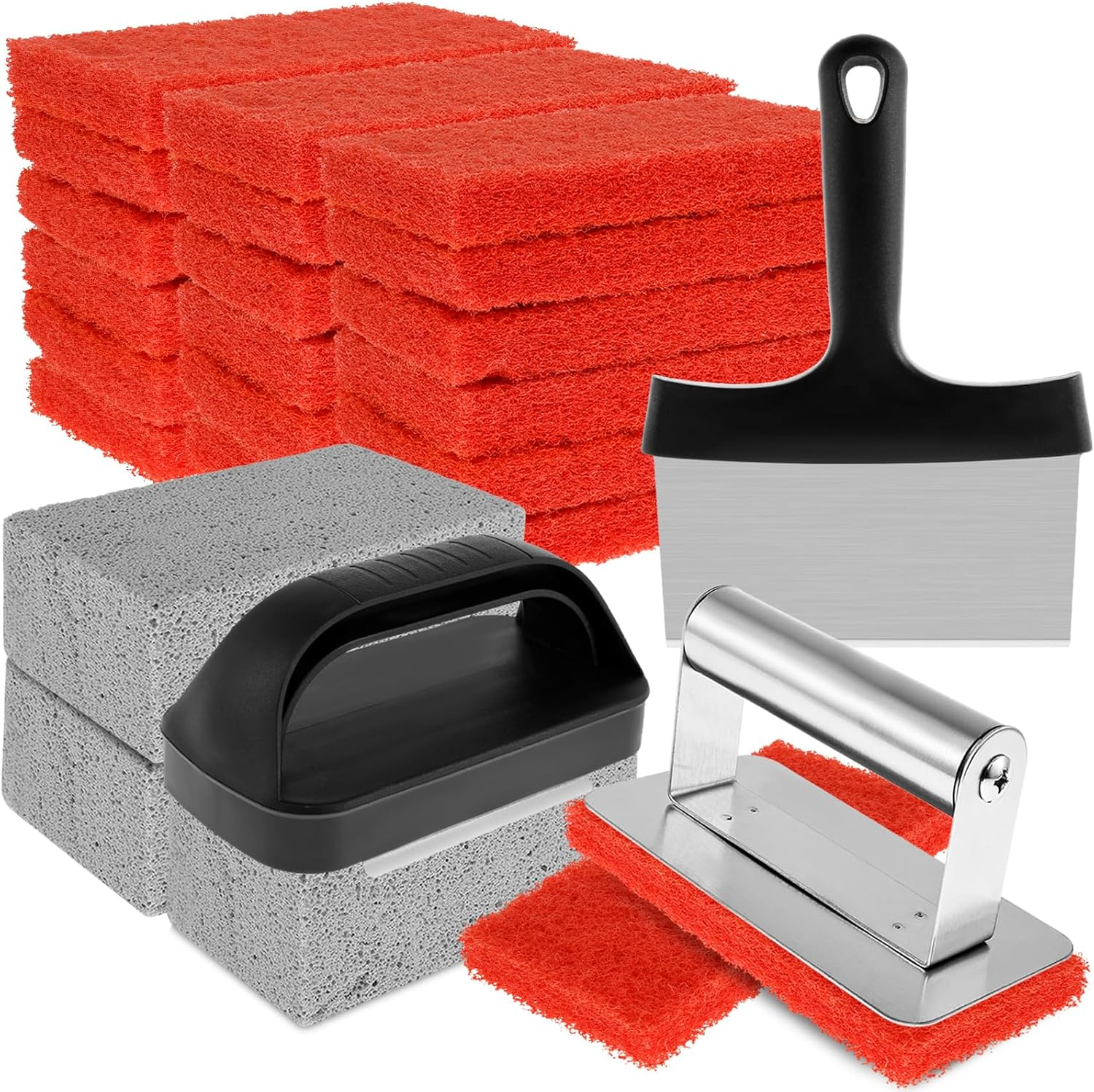 26Pcs Griddle Cleaning Kit Practical Flat Top Grill Cleaner Kit with Handle Scouring Pads Griddle Scraper and Pumice Stone Multifunctional Cleaning Kit Grill Cleaner Kit for BBQ Greasy image number 3