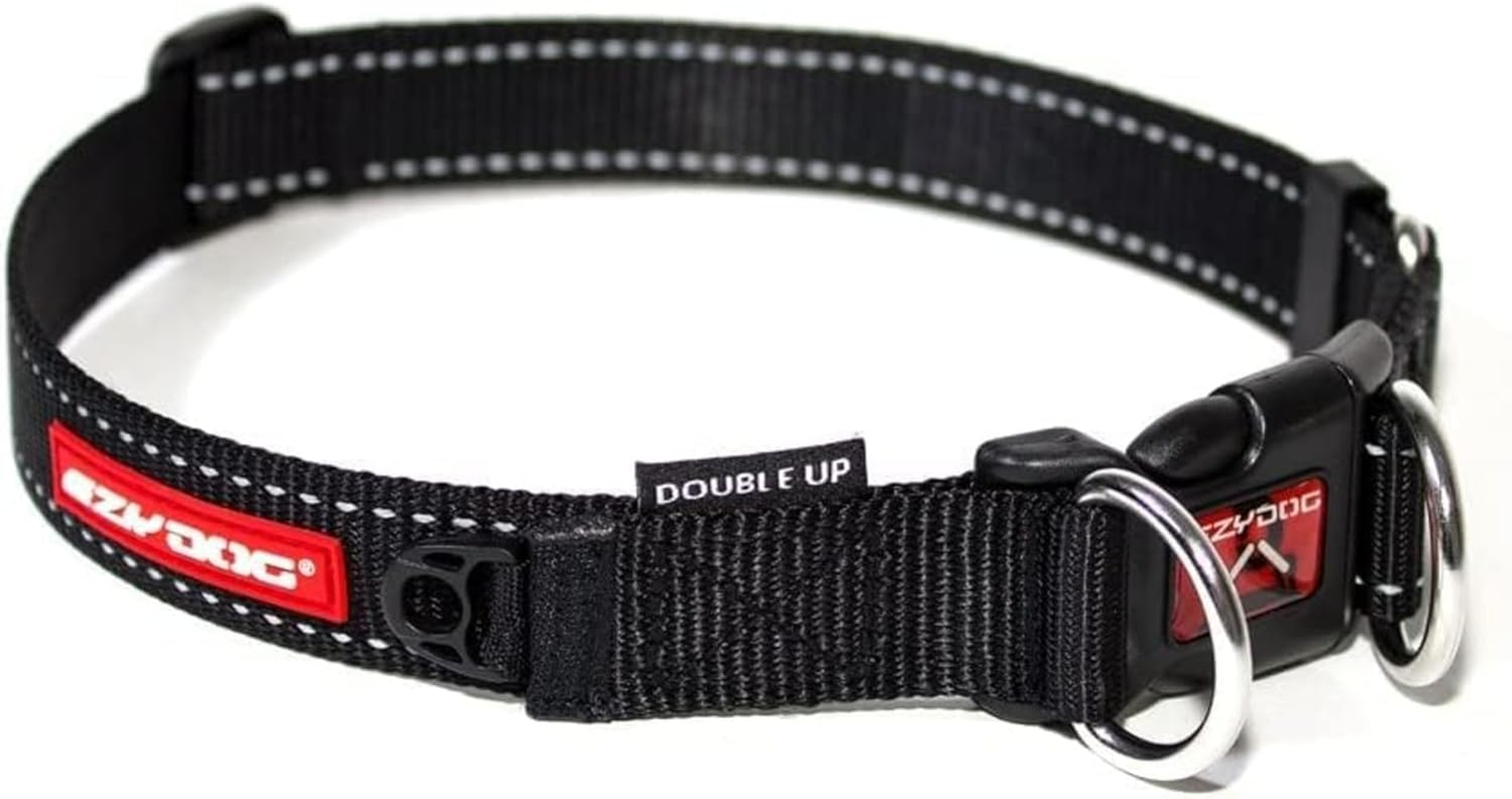 EZYDOG Double up Dog Collar | Dog Collar Small, Medium, Large Dogs, Reflective Dog Collar, Supreme Comfort, Soft Neoprene Material, Strong Nylon Webbing (Large, Grey)