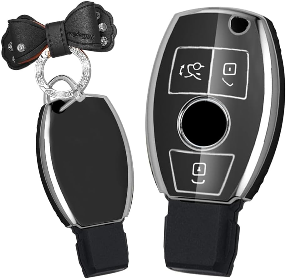 Key Case Cover Fit for Mercedes Benz G Class TPU Keychain Key Fob Key Shell Accessories Protector 3 Button Black