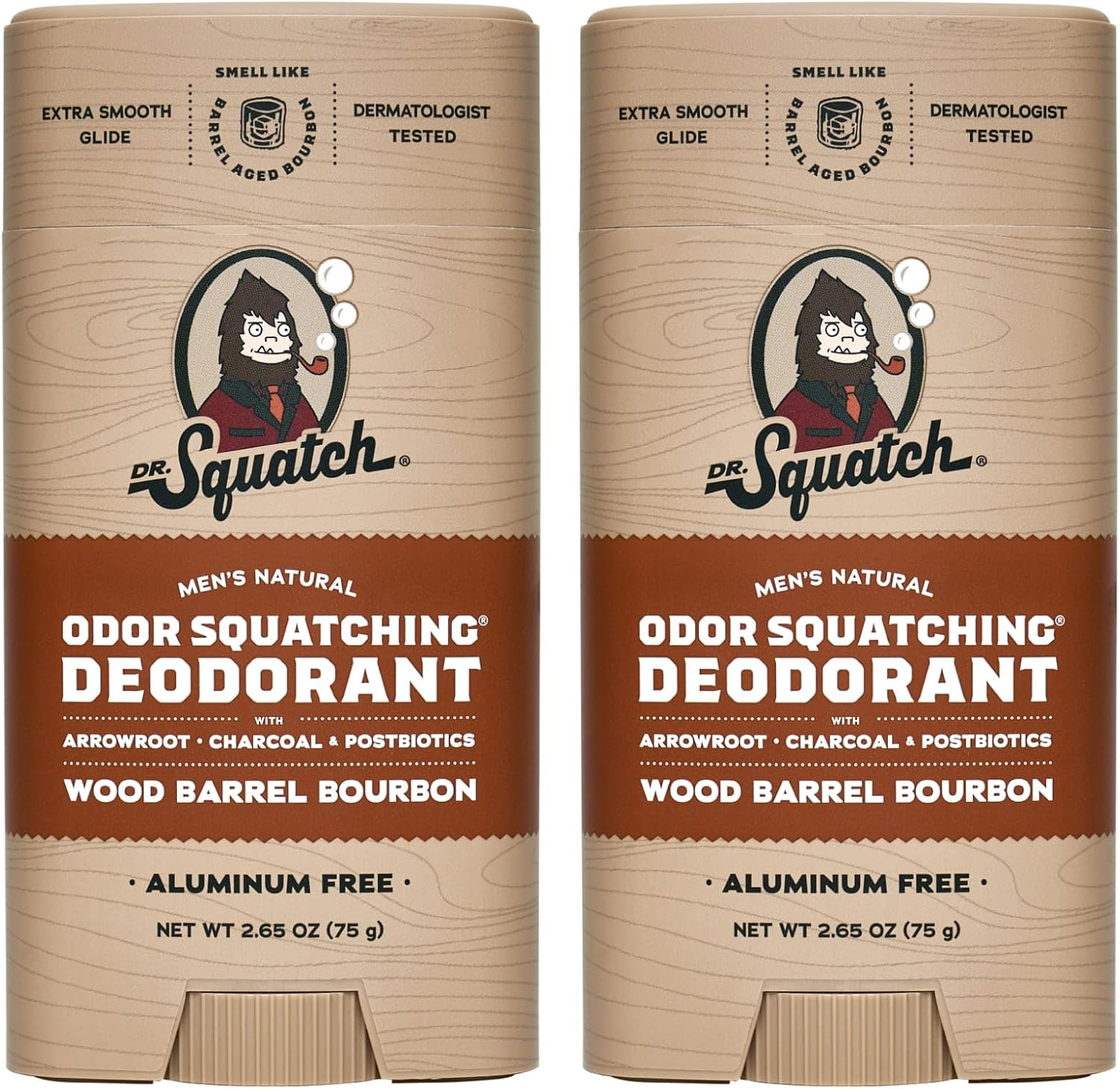 Dr. Squatch Natural Deodorant for Men 2 Pack Wood Barrel Bourbon &ndash; Odor-Squatching Men'S Deodorant Aluminum Free (2.65 Oz, 2 Pack) image number 3