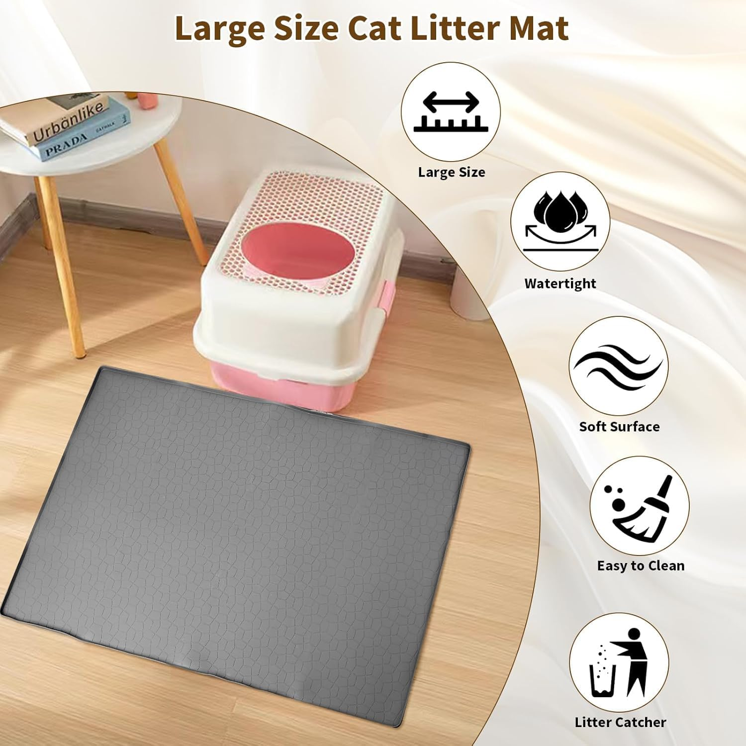 34X22Inches Cat Litter Mat, Heavy-Duty Waterproof Litter Trapping Mat, Non-Slip Scatter Control Trapping Mat for Litter Box, Easy to Clean (Gray) ﻿ image number 4