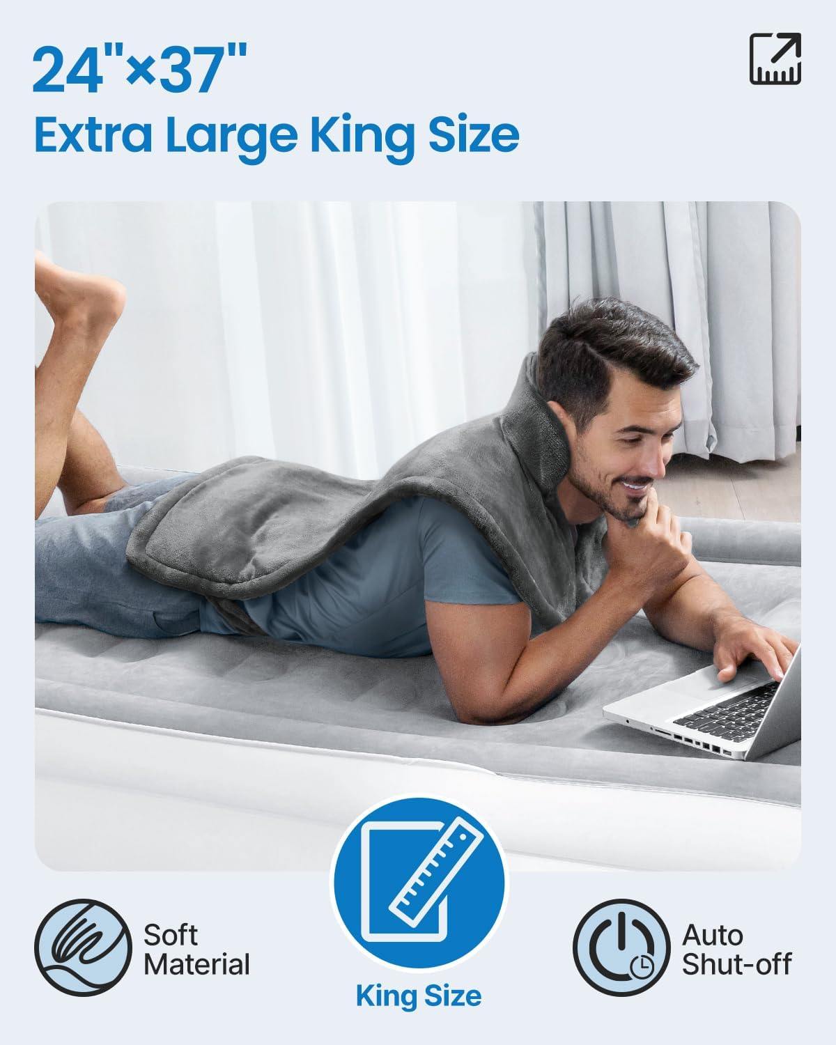 RENPHO Heat Pack, Electric Heating Pad for Back Pain Relief, Birthday Gifts for Women Men Mum Dad, 94X61Cm Large Size Neck and Shoulder Heat Pad, Auto Shut Off, Gray image number 2