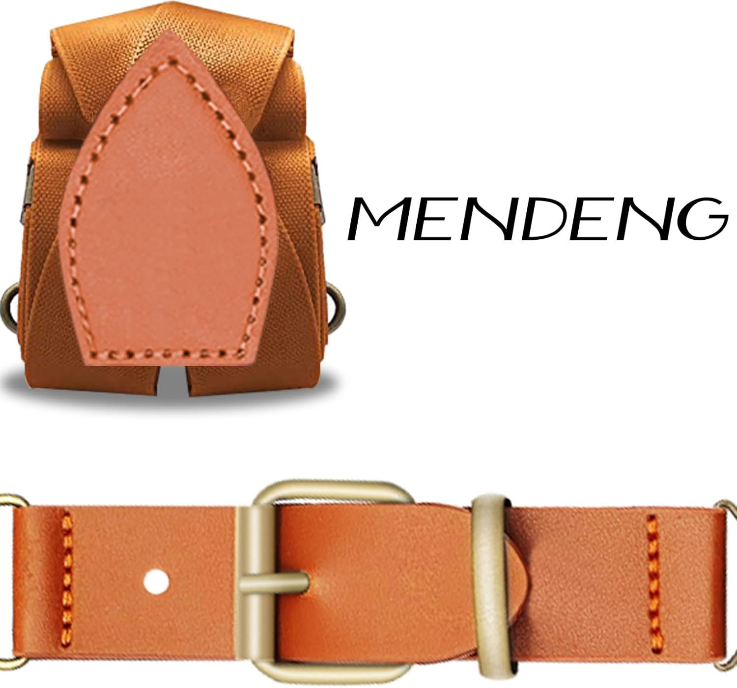 MENDENG Adjustable Suspenders for Men Bronze Metal Clips Braces with Leather - Brown Leather/Coffee image number 6