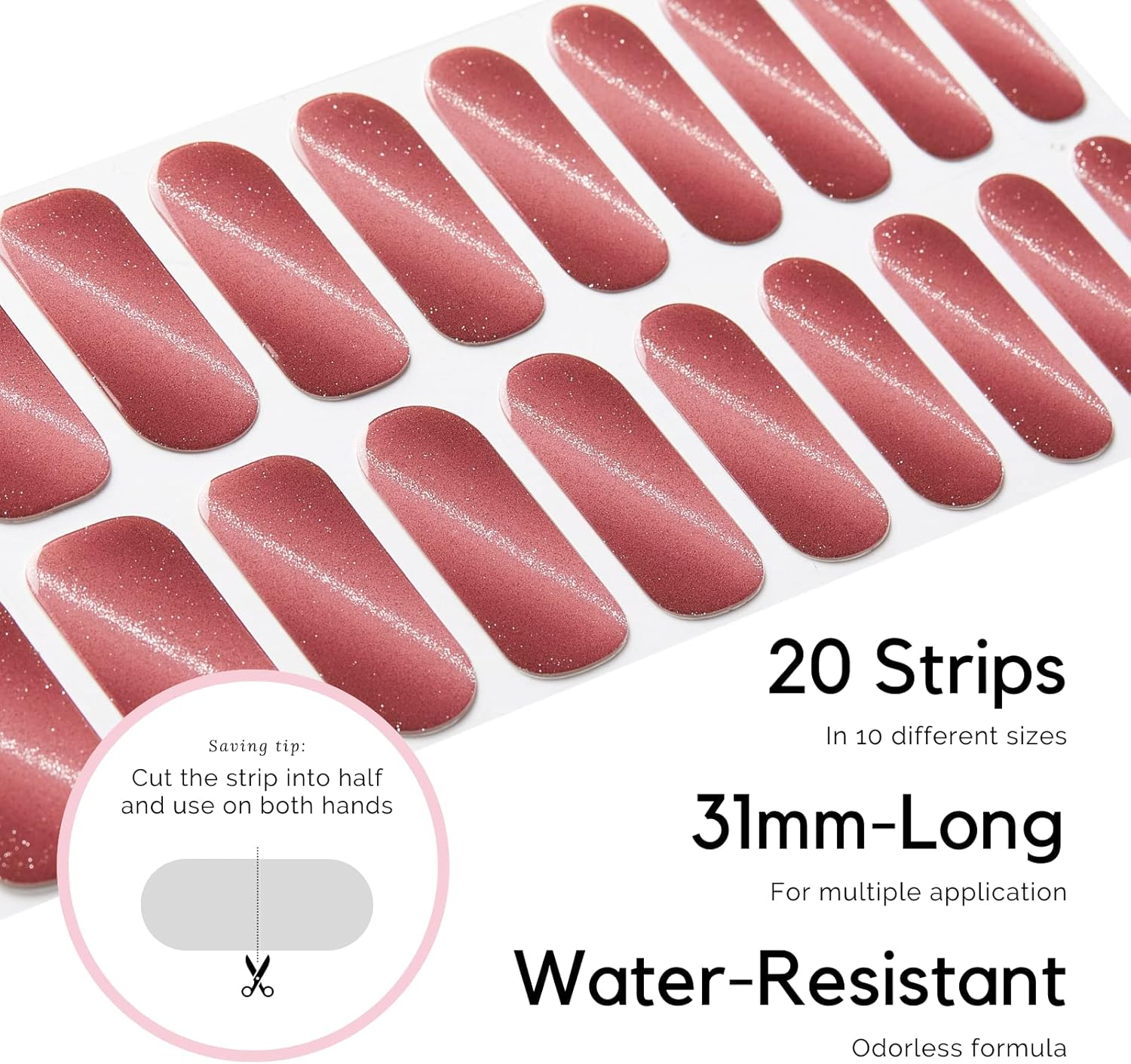 NAILOG Semi Cured Gel Nail Strips (20 Extra Long Nail Stickers) | Glossy & Long Lasting Soft Gel Finish Nail Wrap| Silvery Kahala image number 1