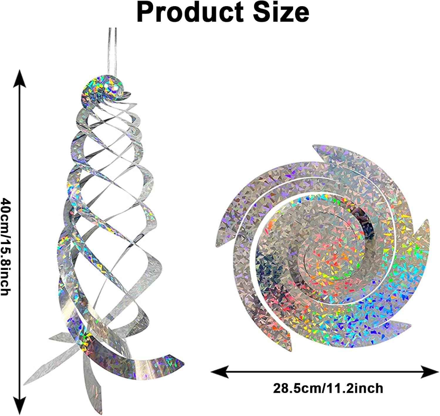 Limcryspp 4Pieces of Anti-Bird Spiral Reflector, Anti-Bird Spiral Reflector Scare Tool, Hanging Reflection to Scare Pigeons and Other Small Birds Anti-Bird Device (4, Silver) image number 6