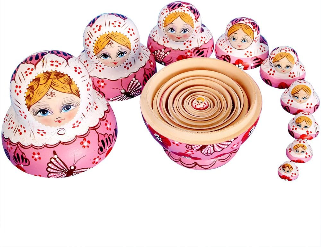 10Pcs Russian Nesting Dolls Matryoshka Handmade01071 image number 3