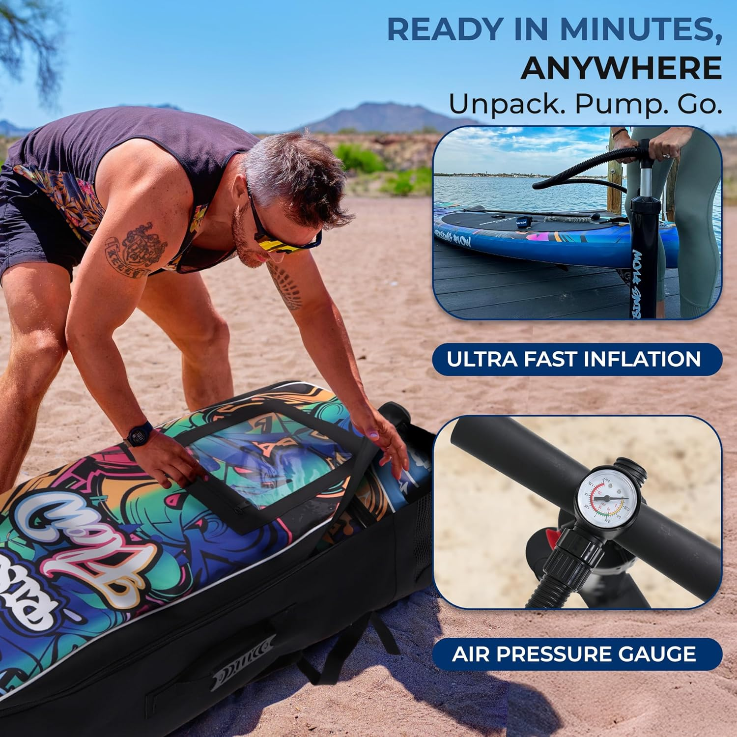 Serenelife Stand up Paddle Board Inflatable, Paddleboard W/Sup Accessories, Includes Safety Leash, Oar Paddle, Manual Air Pump, Repair Kit, Storage Bag & 3 Fins- Very Sturdy for Adults & Kids. - Black image number 6