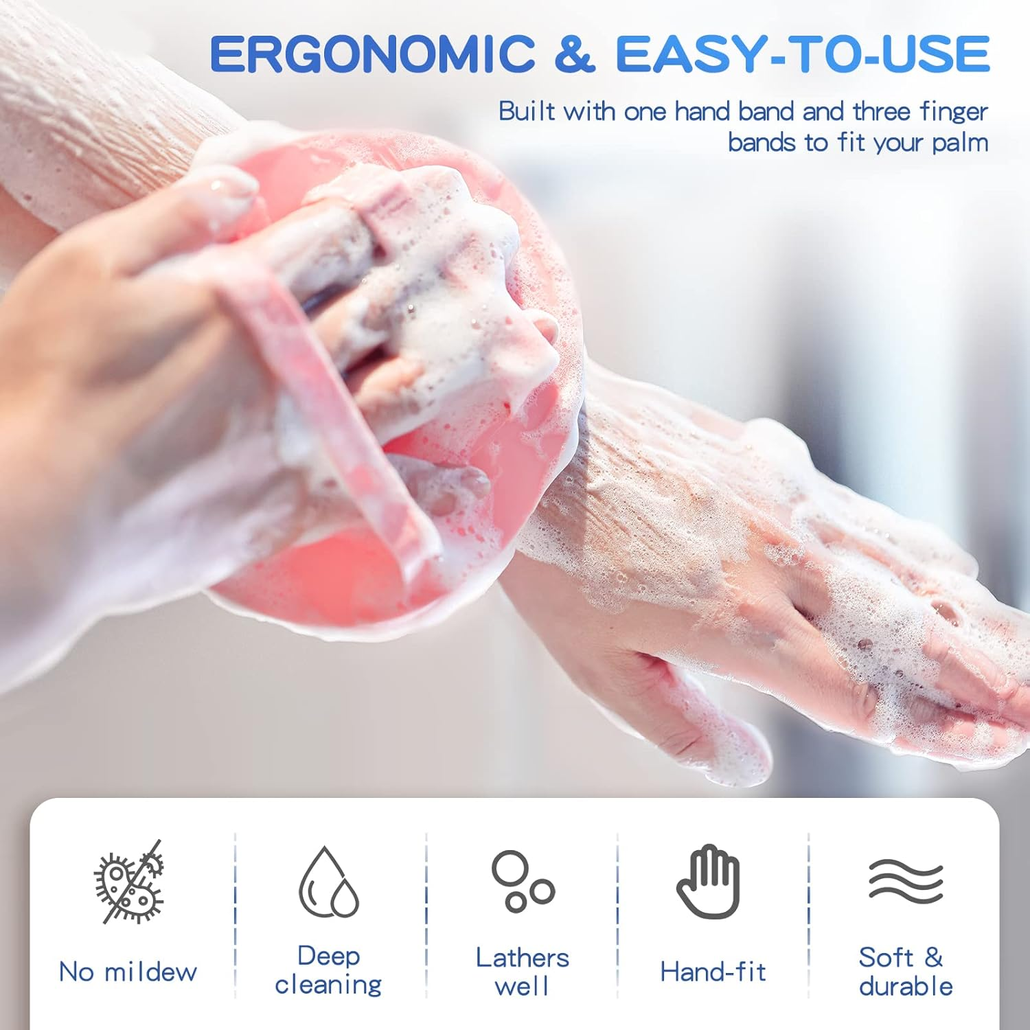 Manmihealth Soft Silicone Shower Brush, Super-Lathering Body & Face Brush, Gentle Exfoliating Cleaning Glove for Baby,Sensitive,Dry and All Skin Types (Black X 1) - Black+Pink image number 7