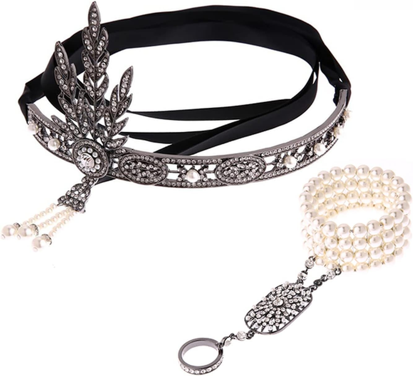 Feather Headband Silver 20S Headpiece Vintage 1920S Headband Flapper Great Gatsby Jewelry Accessories White Feather Headband (Color : Silver Headband, Size : Free Size)