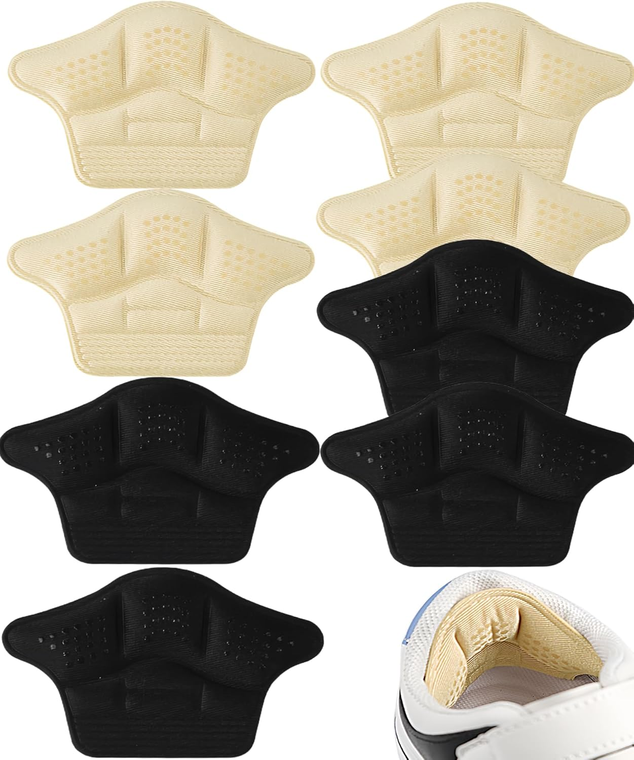 YBVABE Heel Cushion Inserts - 8Pieces Heels Grip Anti-Slip Leather Shoe Pads with Silicone Dots, Reusable Adhesive Thick Back Insoles for Boots & Sports Shoes, Heel Blister Protectors for Women & Men, Ideal for Loose Shoes (8 Beige)