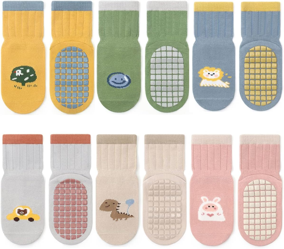 6 Pairs Baby Non Slip Toddler Socks, Soft Cotton Crew Socks for 0-1/1-3/3-5/ Years Old Boys Girls Kids Children Breathable Infant Ankle Socks with Grips for Baby Boy Girl Unisex image number 4