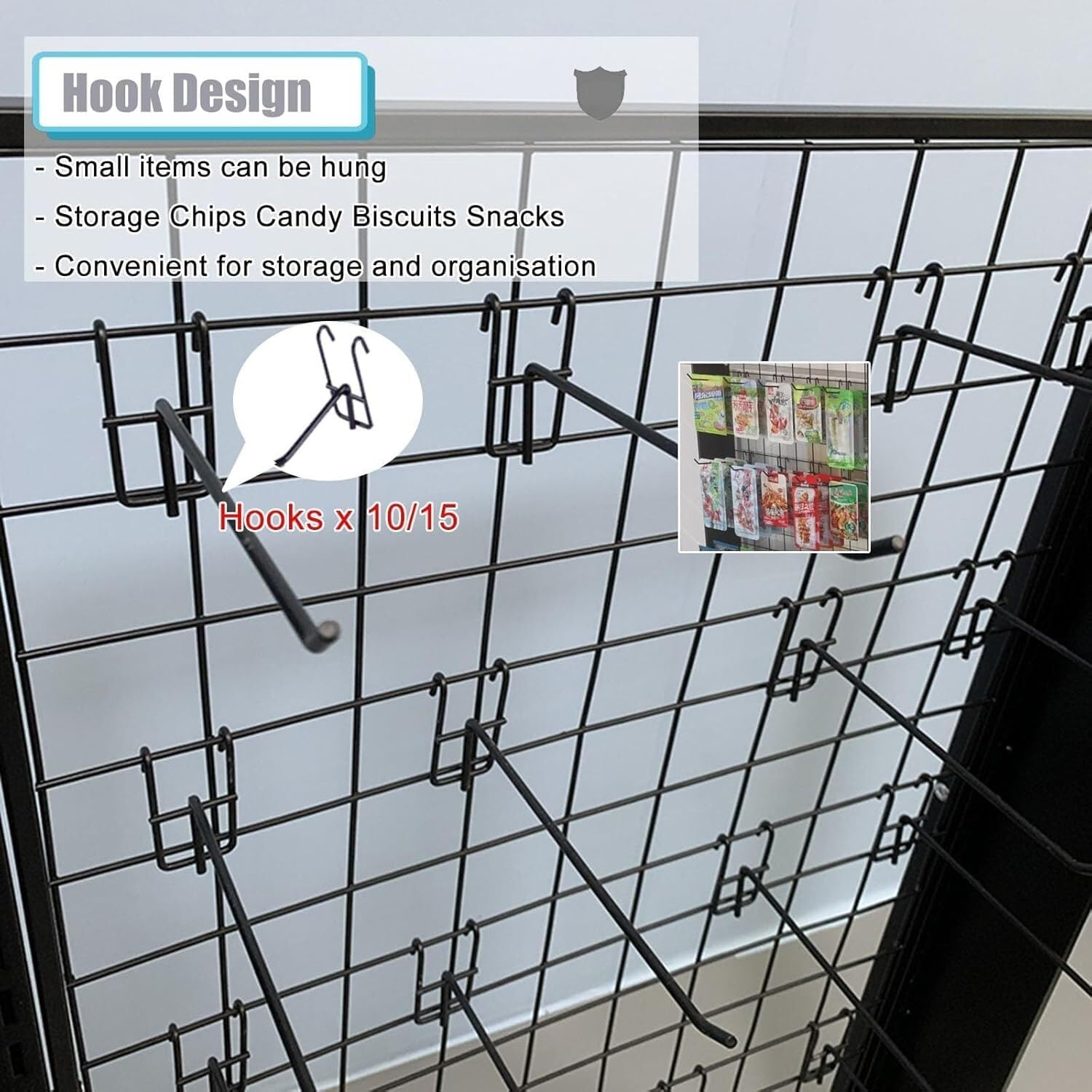 Snack Storage Rack Storage Baskets， Supermarket Retail Display Shelf(Black,A 70Cm/27.6In) image number 2