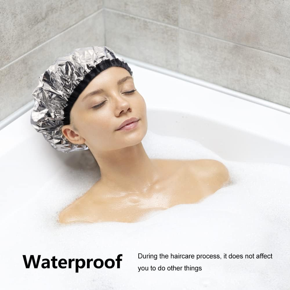 TCOTBE 2 Pieces Conditioning Caps Made of Aluminum Foil, Thickened Shower Caps for Hot Oil Treatment, Reusable Hair Processing Caps for Home and Salon Use, Hair Dyeing and Hot Oil Treatment Tools