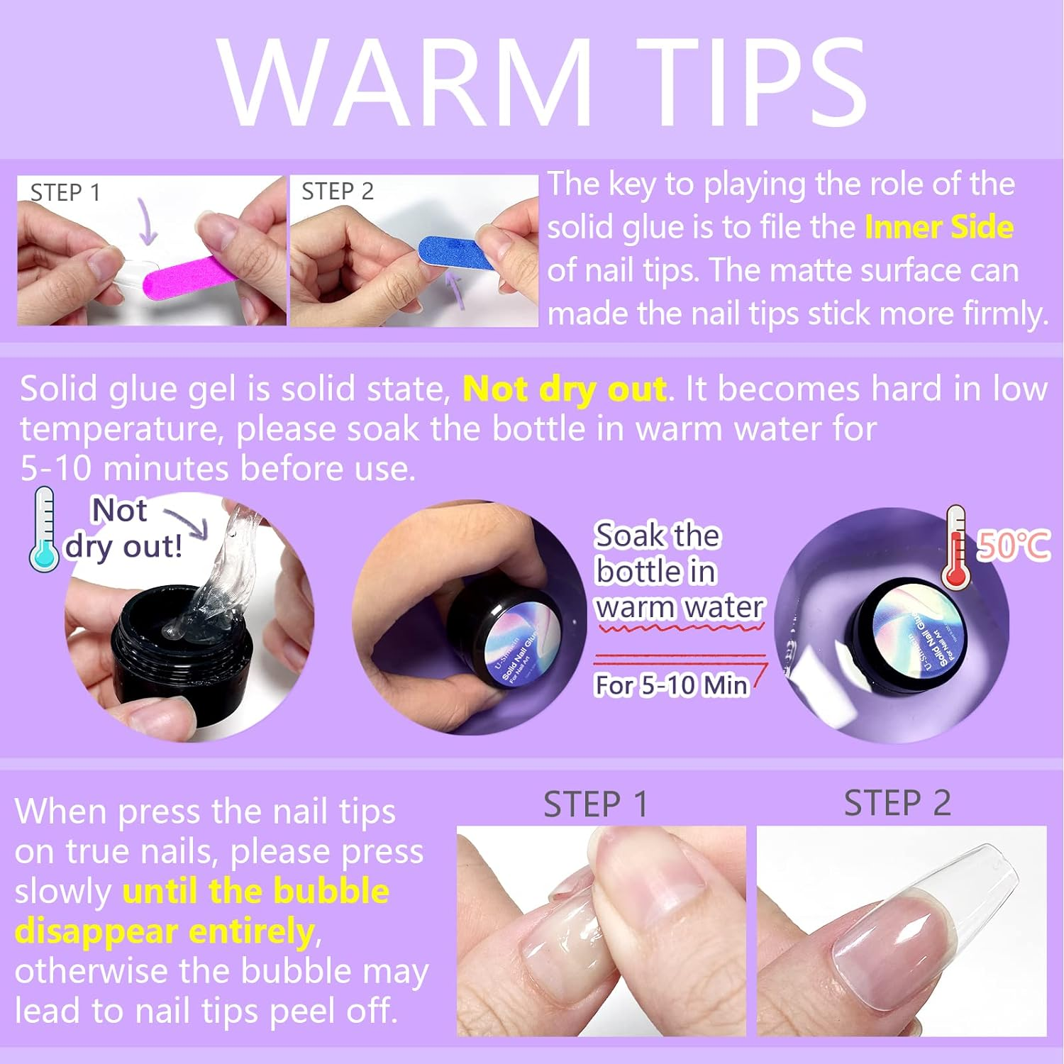 U-Shinein Solid Nail Glue Gel, Clear Nude Nail Glue Gel for Acrylic Nails Tips, Press on Solid Glue Gel, Nail Art Manicure Glue Gel, Need UV/LED Lamp Longer Cure 2X10Ml - Clear+Nude image number 4