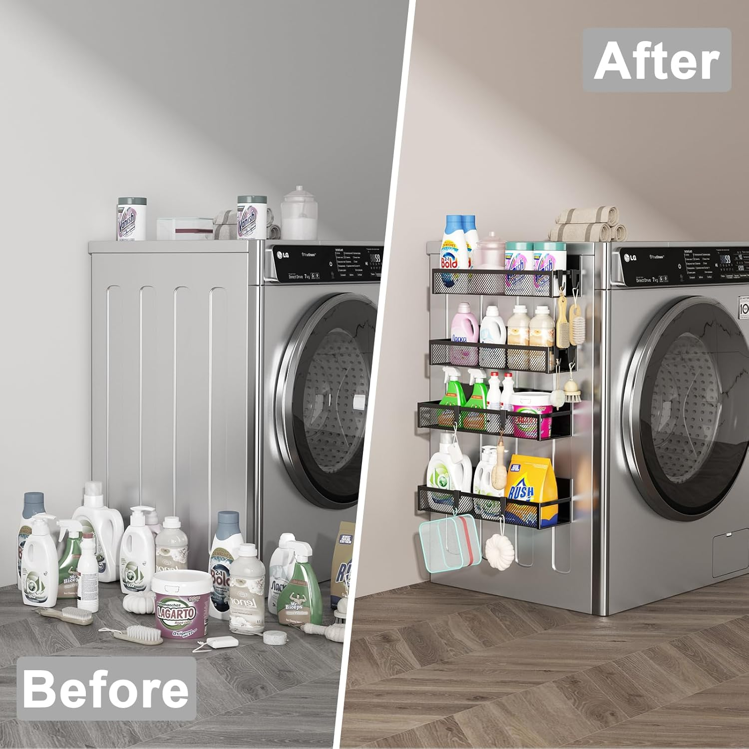 Aufworld Magnetic Spice Rack for Refrigerator, 4 Pack Magnetic Shelf, Fridge Magnet Organizer with Moveable 8 Hooks, Magnetic Fridge Shelf for Kitchen Organization and Storage (4 Pack) image number 5