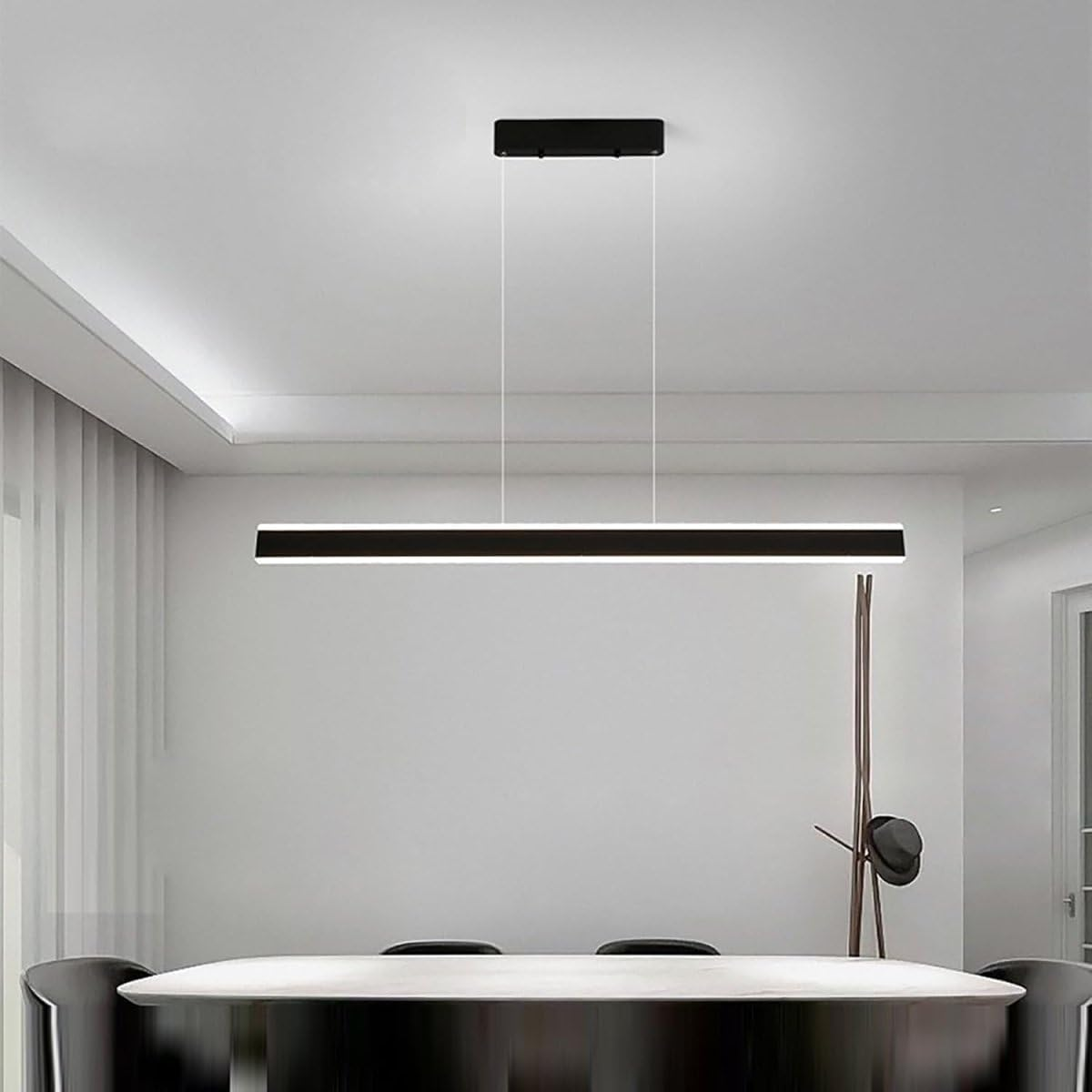 BAMDECOR 1.5M Modern Minimalist Trapezoid Pendant Light Adjustable LED Bar Light for Dining Room and Kitchen-Black image number 1