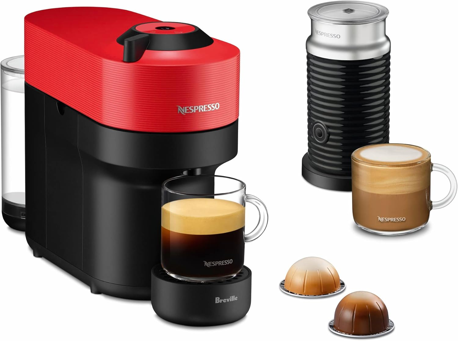 Breville Nespresso Vertuo Pop Coffee Machine by Breville Bundle with Aeroccino3 Milk Frother (Spicy Red), BNV150RED - Aqua Mint Bundle image number 6