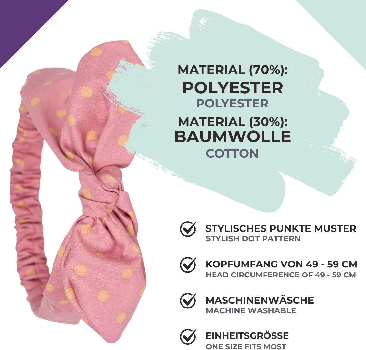 Stylebreaker 04026036 Women'S Headband with Polka Dot Pattern, Bow and Elastic Band, Headband, Pinup, Rockabilly, Hair Accessories, Colour: Beige/Black image number 6