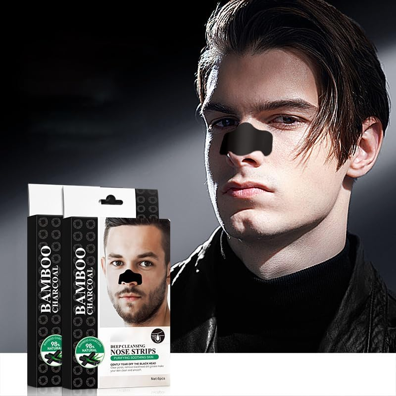 Men Blackhead Pore Strips, Deep Cleansing Blackhead Remover for Face, Natural Charcoal Nose Strips for Oily Skin, Large Size Nose Pore Strips for Black Head Whitehead Pore Unclogging Minimizer, 6PCS image number 5