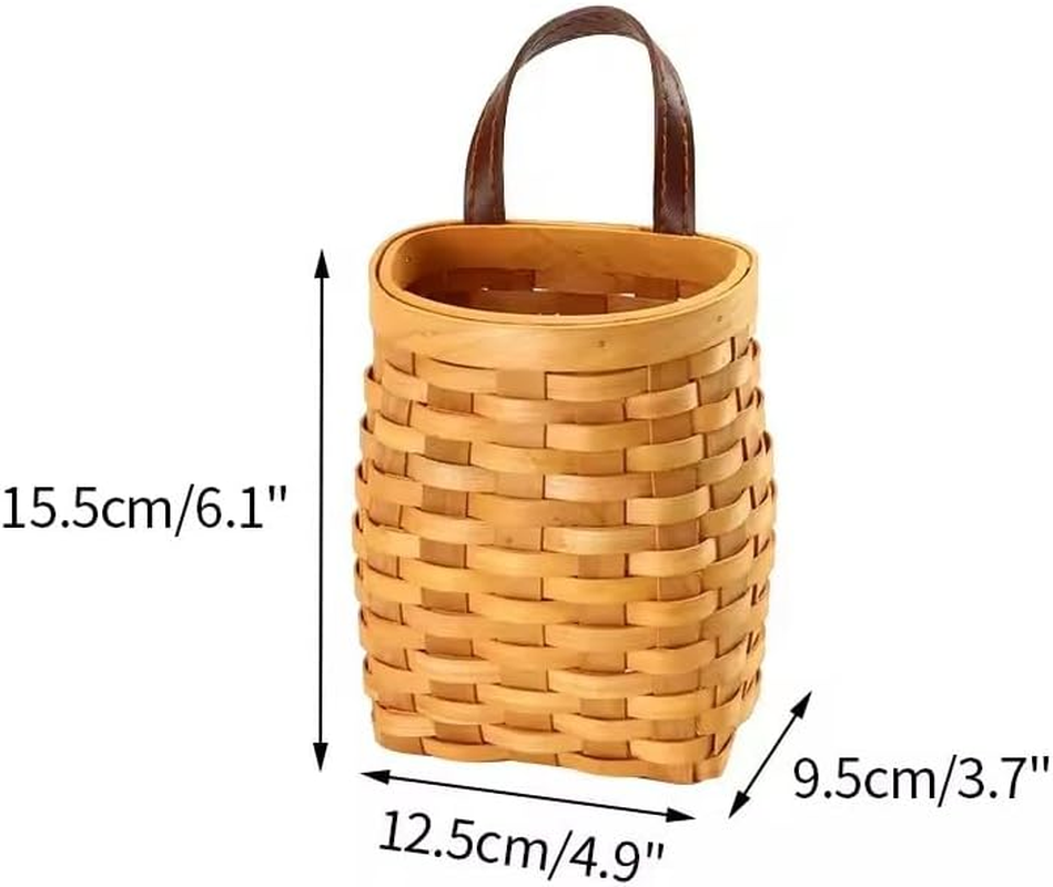 Hanging Wicker Basket Hand-Woven Wood Storage Basket Portable Wall Hanging Flower Basket Organizer Fruit Vegetable Rattan Box Home Decoration Height 6.1In image number 4