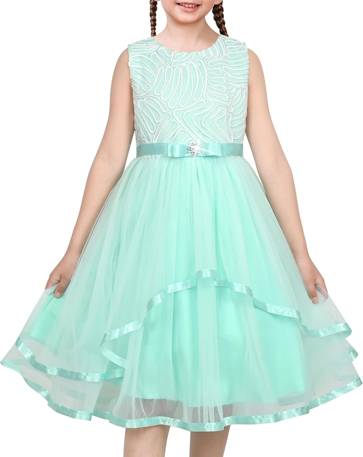 Sunny Fashion Flower Girls Dress Blue Belted Wedding Party Bridesmaid Size 4-12 Years