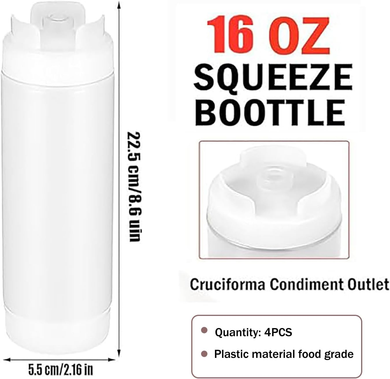 Yqkangzhu 4 Pcs 16 Oz Inverted Plastic Squeeze Bottles, Upside down Condiment Squeeze Bottle, Refillable Tip Large Valve Bottles, Self Sealing Syrup Dispenser for Ketchup Sauces Cream for Restaurants image number 2