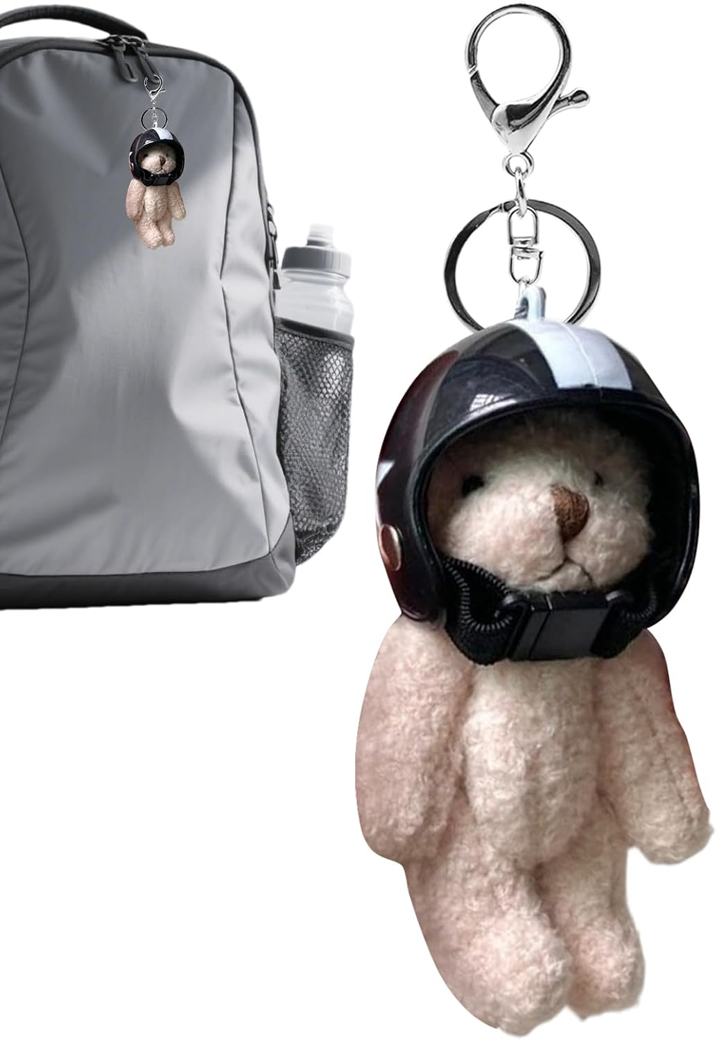 Qkbuza Cute Bear Keyring, Plush Bear Bag Charm with Helmet | Decorative Pendant, Animal Ring for Women Decoration Bag Travel Bag Wallet