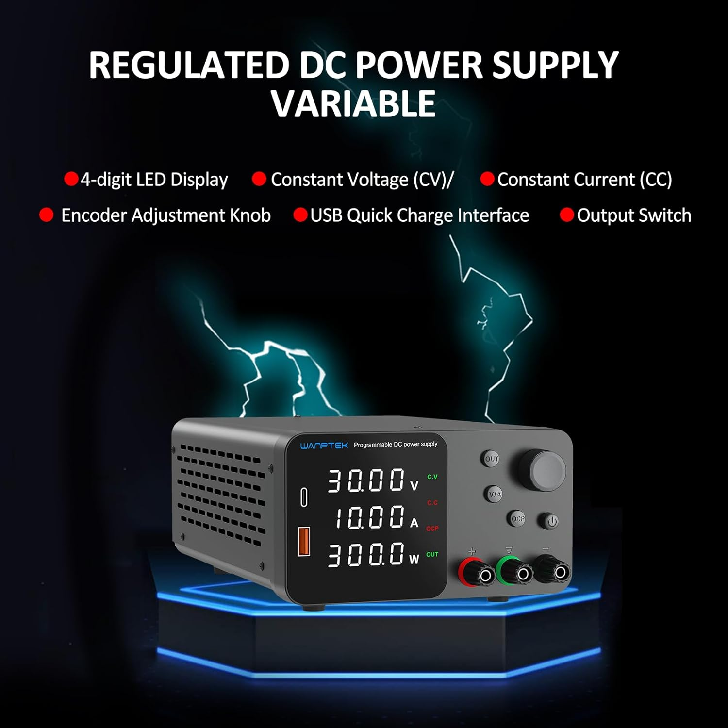 Domary Variable DC Power Supply 30V 10A Bench Power Supply with 4-Digits LED Display Adjustable Switching Power Supply with Encoder Adjustment Knob Output Enable/Disable Button image number 6