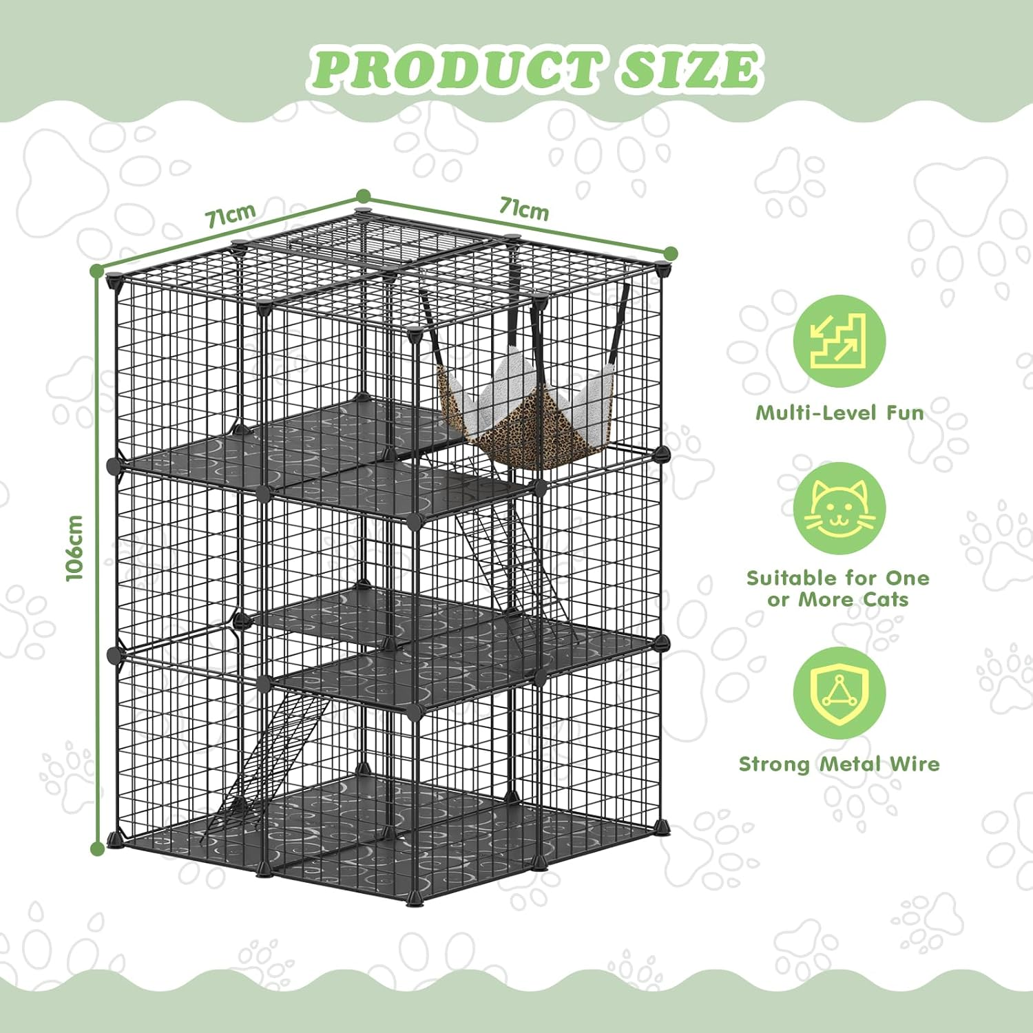 Advwin 3-Tier Cat Cage, Indoor Cat Enclosures DIY Cat Playpen Metal Kennel with Extra Large Hammock for 1-2 Cats, Ferret, Chinchilla, Rabbit, Small Animals image number 1