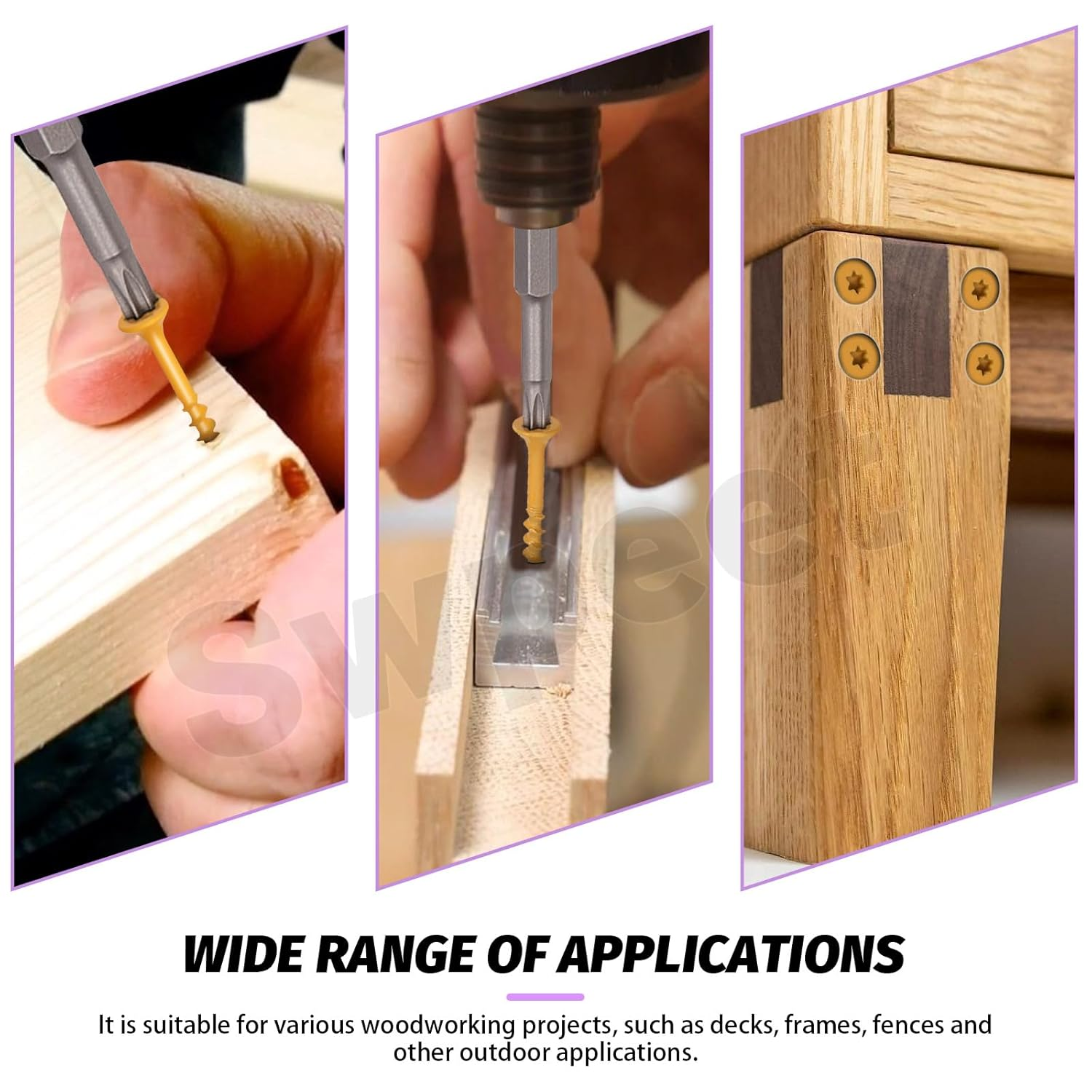 Swpeet 61Pcs 5 Sizes Khaki Deck Screws with T25 Star Bit Assortment Kit, T25 Star Torx Drive Flat Head Screws Rust Resistant, Exterior Ceramic Coated Wood Screw for Exterior Wood Projects image number 6