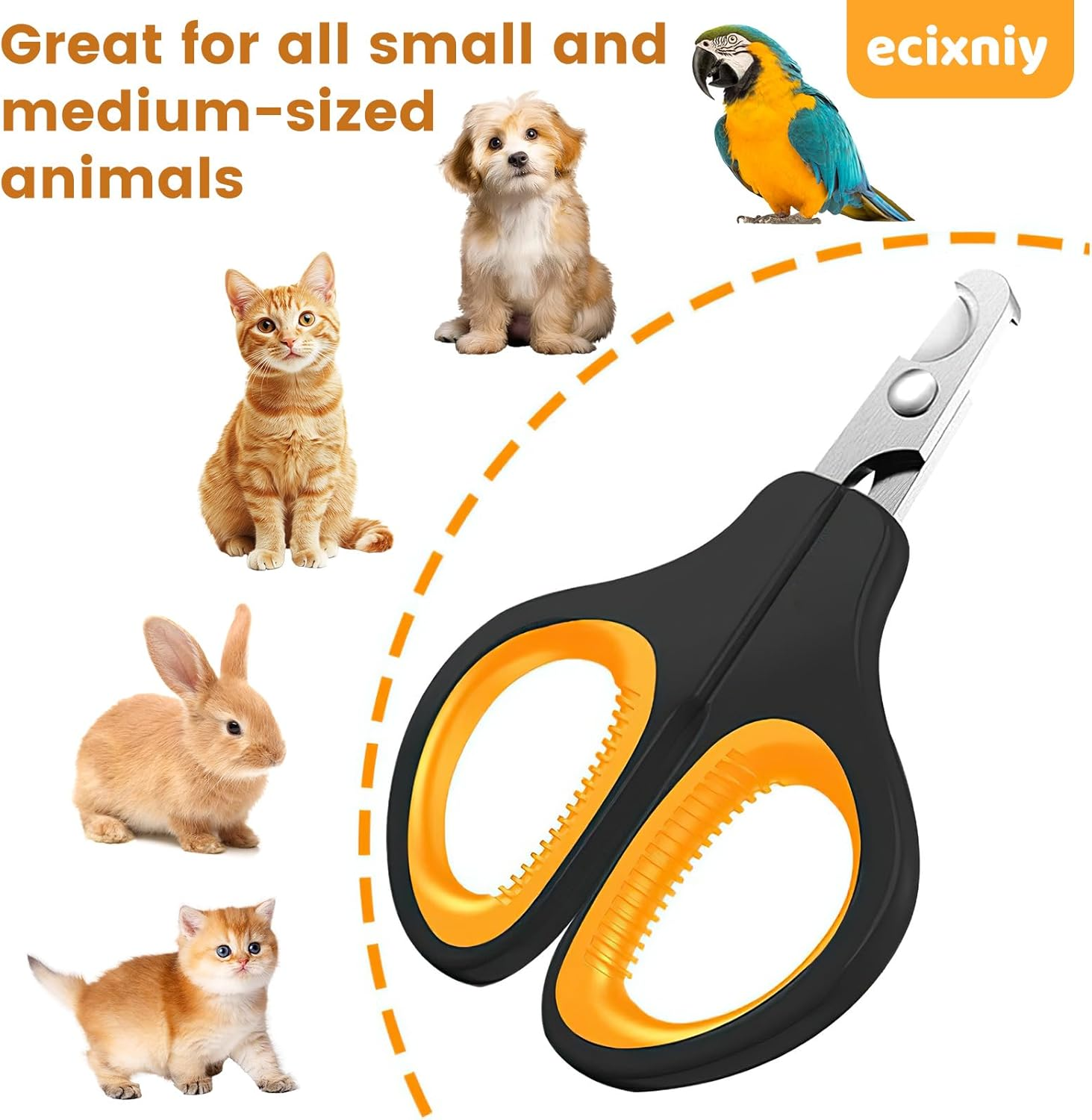 【Ecixniy】Premium Ergonomic Pet Nail Clippers for Cats, Dogs and Small Animals - Anti-Slip Sharp & Safe Design for Claw Trimming(Orange)