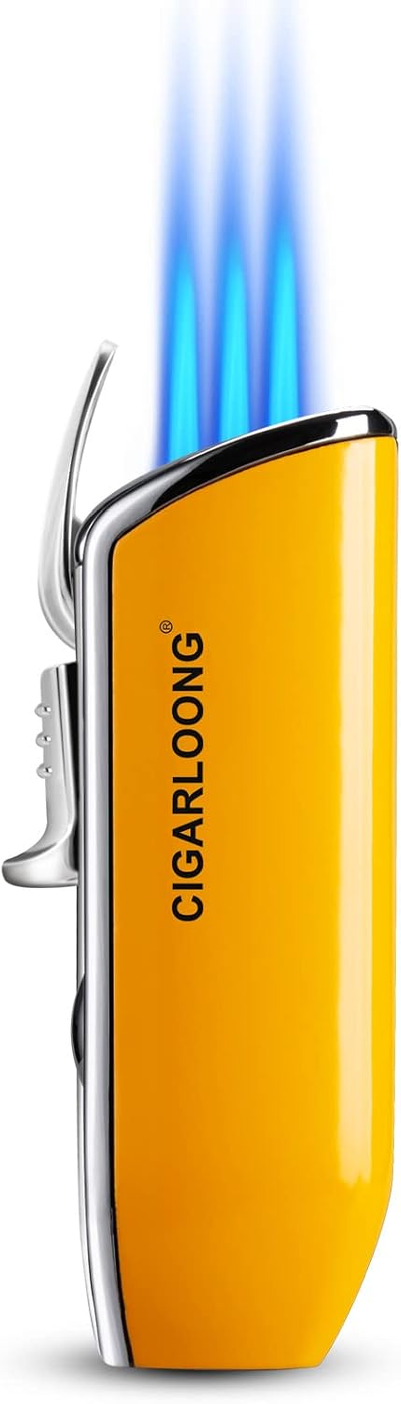 CIGARLOONG Cigar Lighter with Cigar Punch Alloy 3 Jet Torch Flame Refillable Metal Cigarette Windfroof Lighter Gift Box(Black)