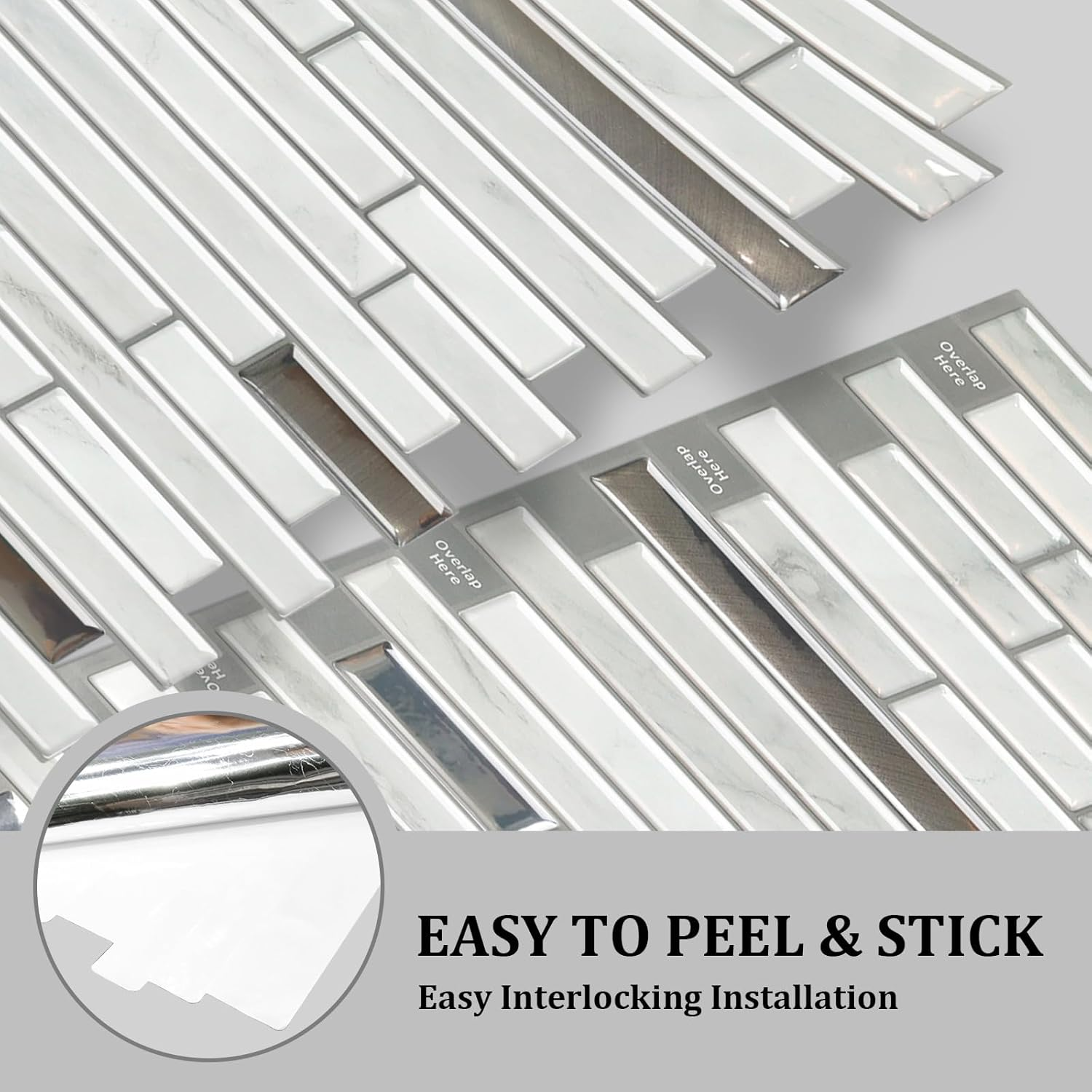 Tile 10 Sheets Peel and Stick Tiles Backsplash, 12"X12" Light Color Stick on Wall Tiles image number 4