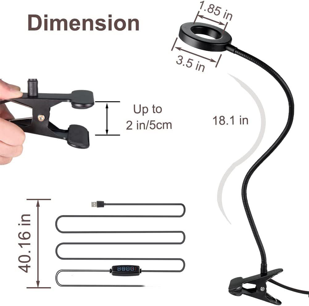 Bekada Clip on Desk/Ring Light with Clamp for Video Conference Lighting, Computer Webcam, USB LED Laptop Light for Zoom Meetings Reading with 3 Color 10 Dimming Level - White image number 3