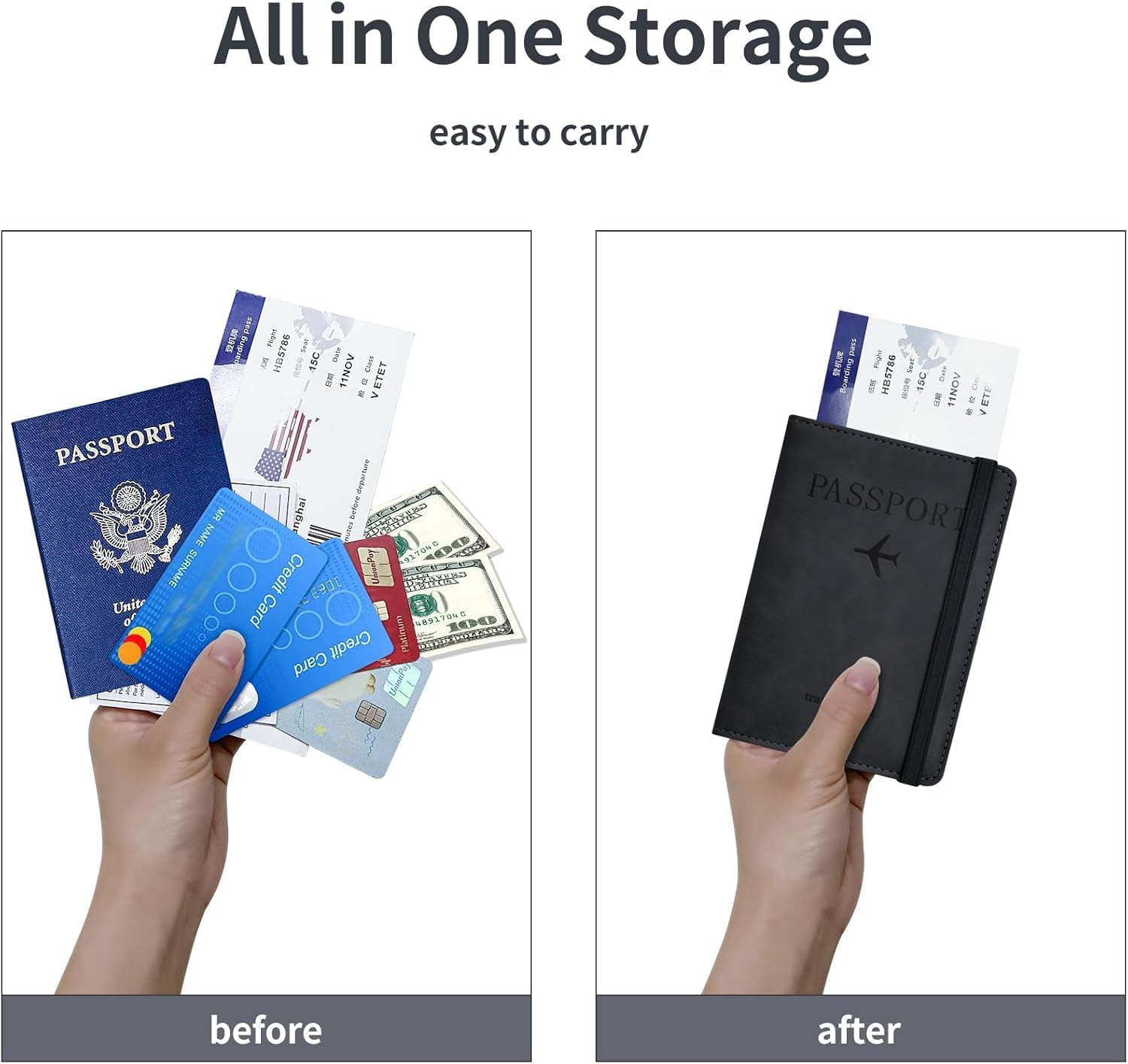 2 Pack Passport Holder, Passport Cover with Credit Card Slot and Boarding Pass Slot Combo, Passport Wallet Case Book Travel Must Have, RFID Blocking Leather Travel Accessories(Black+Brown)