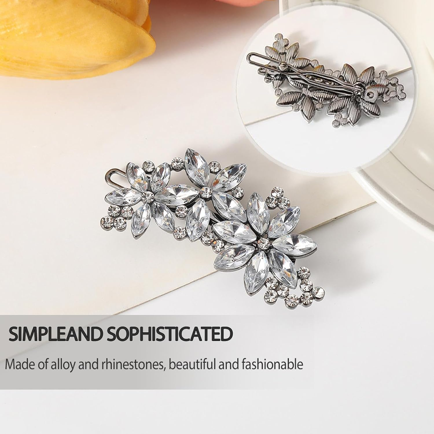 YUBBYSTU 3 Pcs Rhinestone Hair Clips, Pearl Hair Clip Flower Hair Barrettes Leaf Bridal Pins Crystal Decorative Headwear Accessories with Spring Clips for Women Girls Bridesmaid image number 3