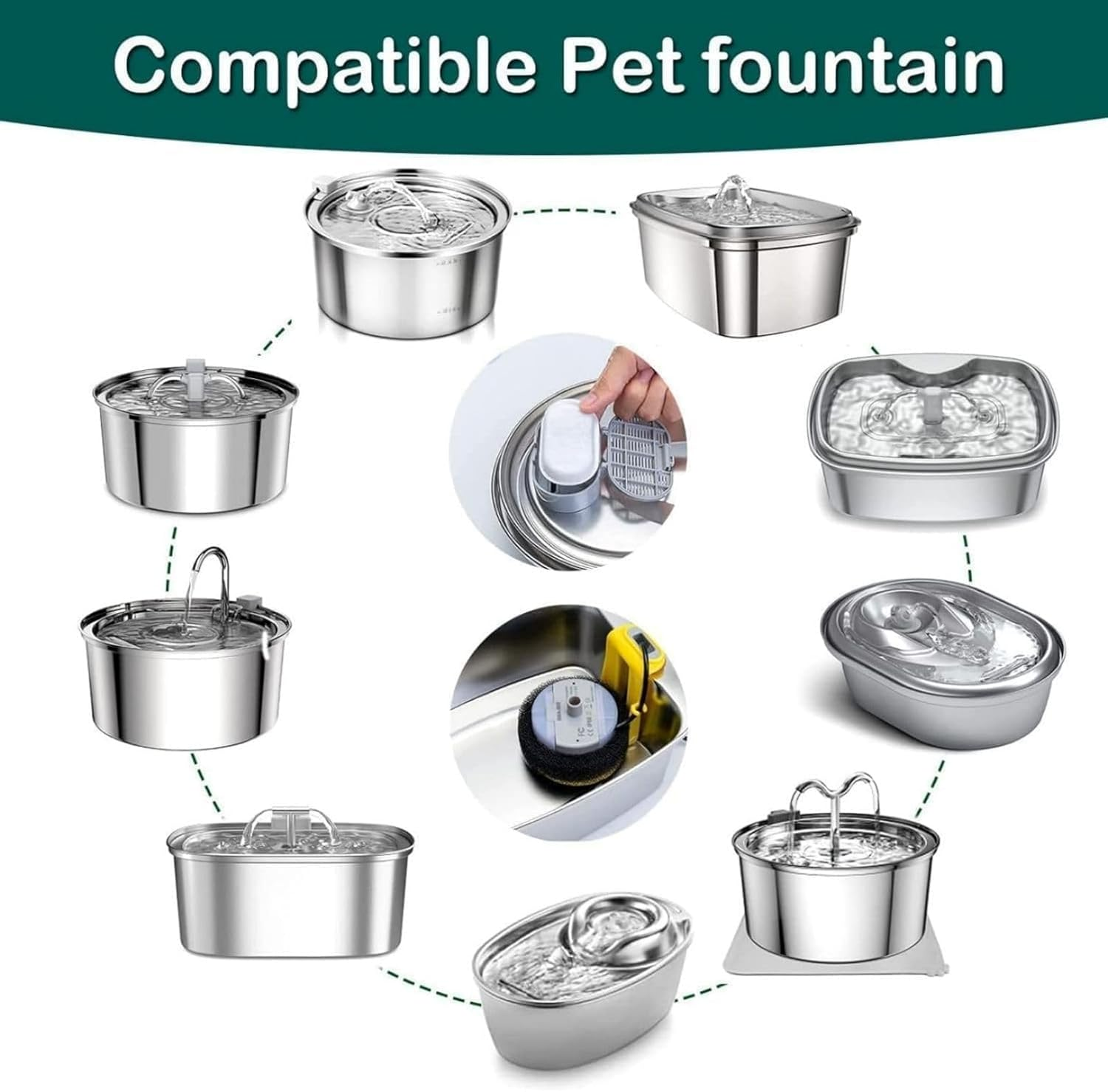 8+8Pcs Cat Water Fountain Filters, Triple Filtration System Pet Cat Fountain Filter Replacement for 3.2L/108Oz Automatic Cat Fountain (Filters) image number 5