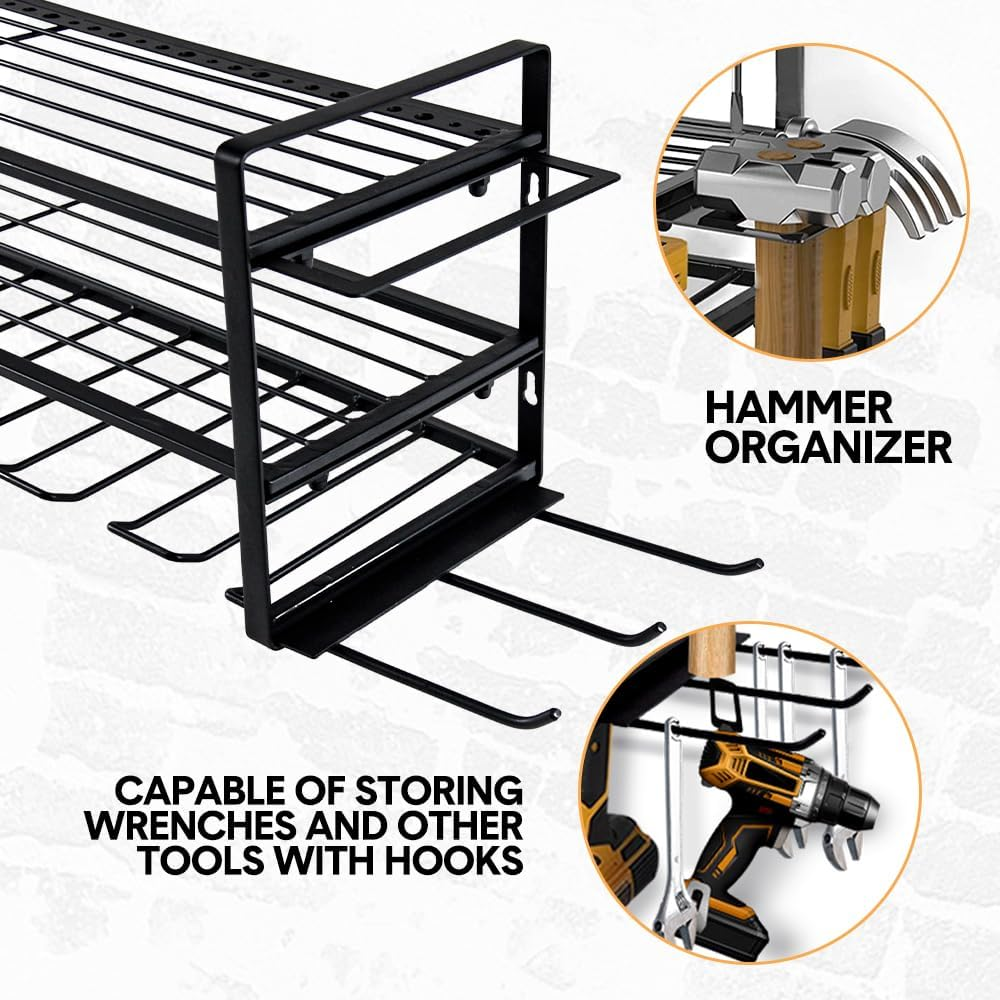 ALPEN OUTDOOR Power Tool Organizer Wall Mount 7 Drill Holder 3 Layer Heavy Duty Metal for Drill Plier Hammer Rack Suitable for Workshop Garage image number 3