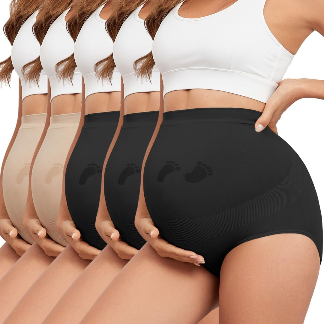 Maternity Underwear Seamless High Waisted Maternity Panties over Bump Pregnancy Belly Support image number 1