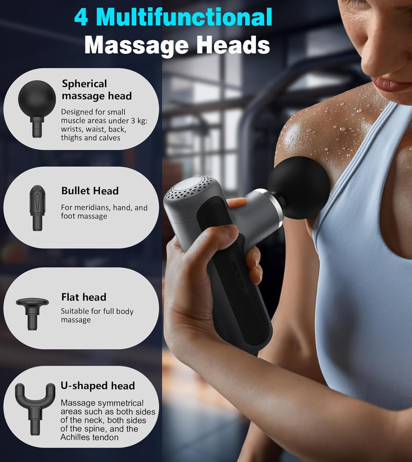 XXZU Mini Massage Gun 4000Mah Massager with 4 Massage Heads 7 Gears, Portable Massager Gun Suitable for Shoulder, Neck, Back, Legs Muscle Tissue to Relax and Relieve, Gray image number 3