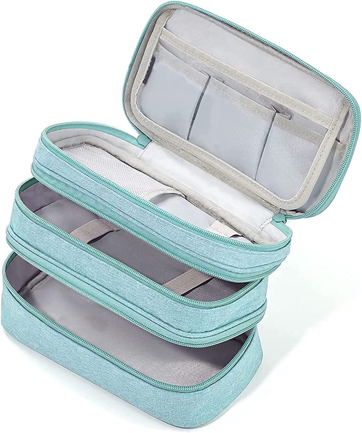 Large Capacity Pen Pencil Case Stationery Storage Large Handle Pen Pouch Bag 3 Layers Pen Pencil Organizer Bag with Double Zipper, Cosmetic Bag for College Students Men Women Girls Adults (Blue) image number 4