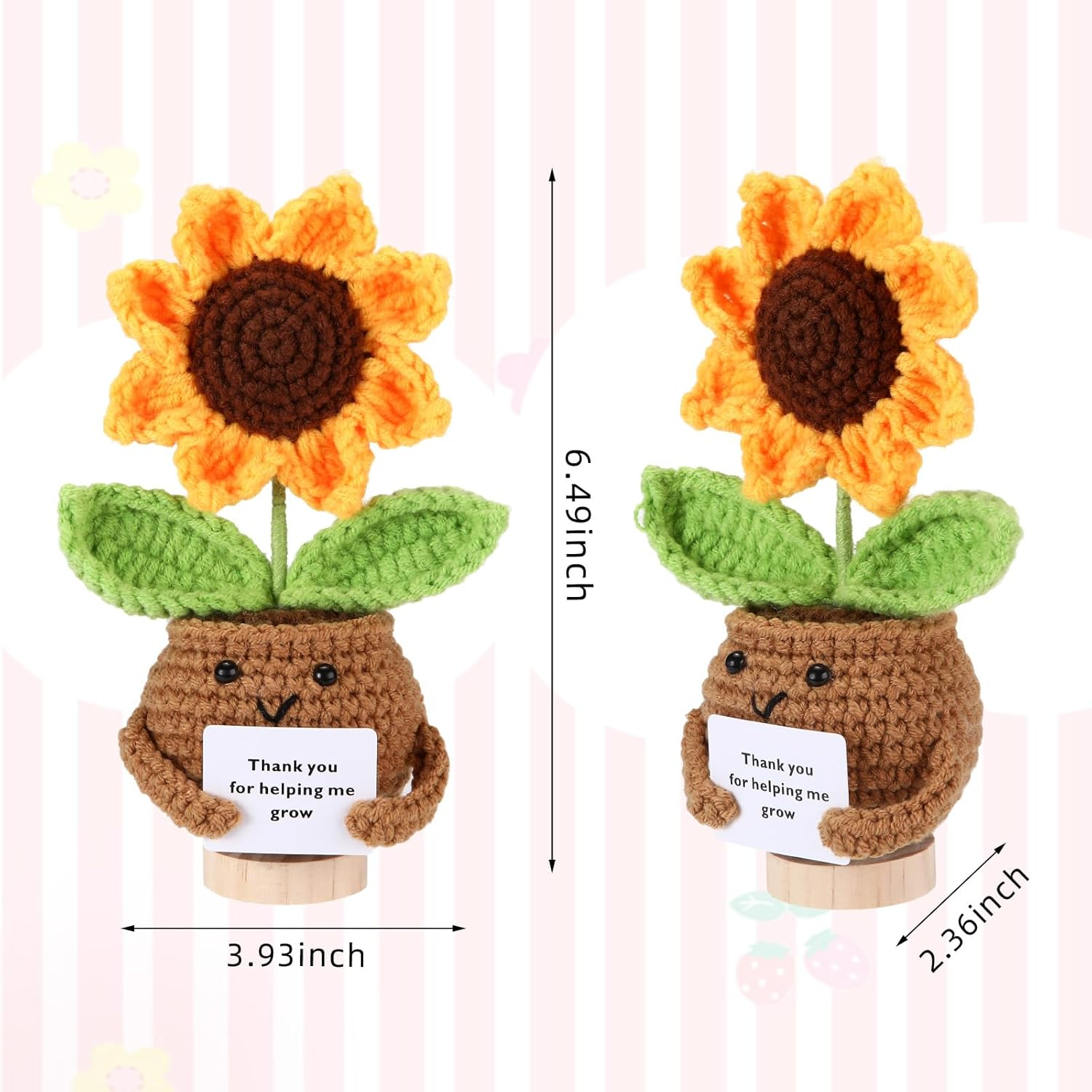 Mini Cute Positive Gifts Crochet Plant Thank You Crochet Gift Teacher Appreciation Gift Christmas, Birthday Best Friend,Teacher, Sister, Mom Gifts (Yellow Sunflower) image number 6