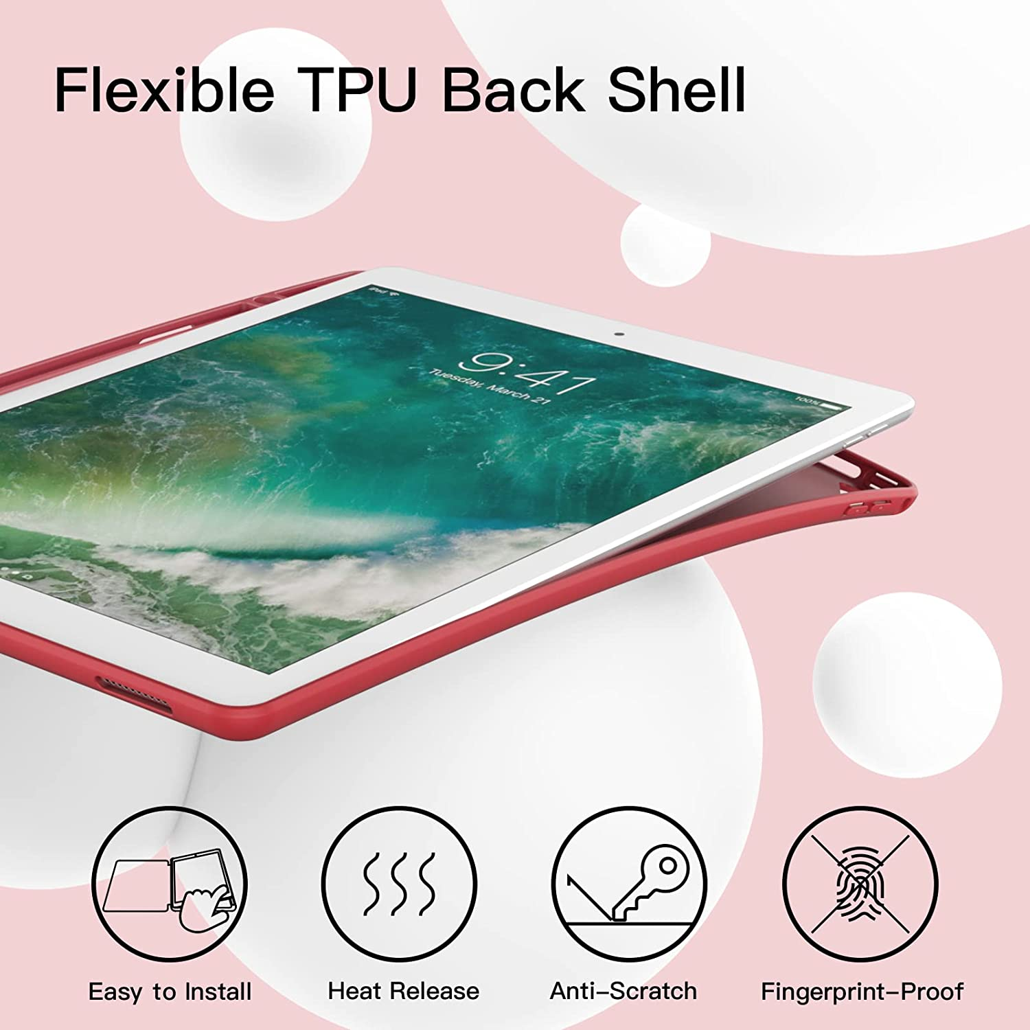 Jetech Case for Ipad Pro 12.9 Inch (2015/2017 Model, 1St/2Nd Generation) with Pencil Holder, Slim Tablet Cover with Soft TPU Back, Auto Wake/Sleep (Red) - Red image number 3